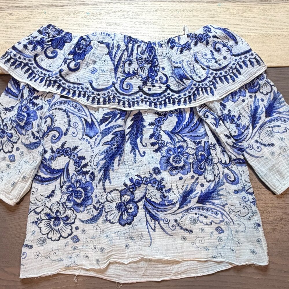 Bailey 44 Women Top XS Farmers Market Vintage Blue Floral Off shoulder - Picture 6 of 8